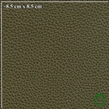 Close-up of textured dark green leather surface with 8.5 cm scale.