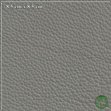 Close-up of gray textured leather fabric with detailed grain.