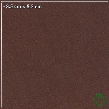 Close-up of brown leather texture with size dimensions.