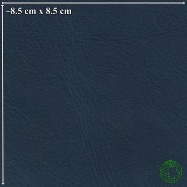 Close-up of dark blue textured leather material with visible grain and natural patterns.