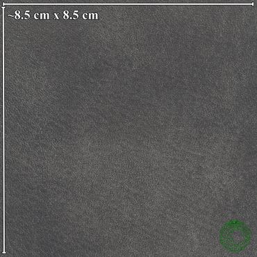 Square piece of textured dark gray leather measuring about 8.5 cm by 8.5 cm.