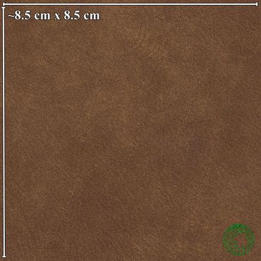 Square piece of brown leather with 8.5 cm dimensions.