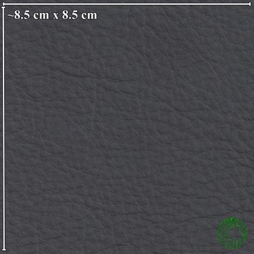 Close-up of dark gray leather texture measuring approximately 8.5 cm by 8.5 cm.