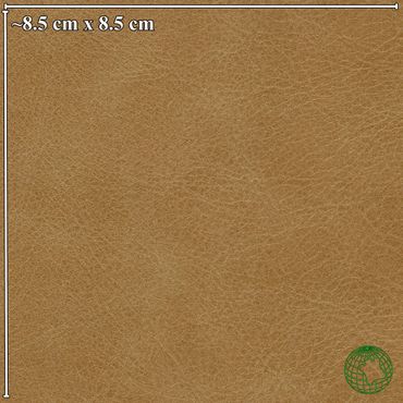 Close-up of a square leather piece measuring about 8.5 cm by 8.5 cm.