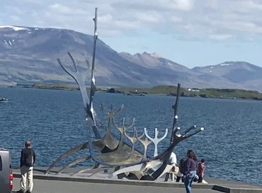 Artistic sculpture recognizing a Viking Ship and its past.