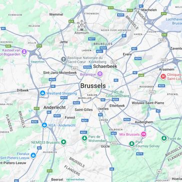Map highlighting Brussels and surrounding areas in Belgium.