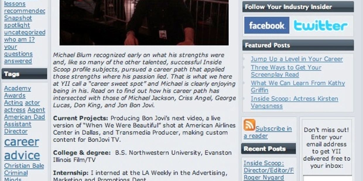 Michael A. BLum Producer Interview in Your Industry Insider.