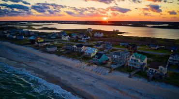 Beach and sound aerial view from my Drone, Great Beach at sunset.  North Topsail Beach
