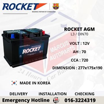 ROCKET AGM L3 DIN70 CAR BATTERY