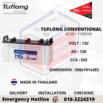 TUFLONG CONVENTIONAL DRY CHARGE N120 115F51R AUTOMOTIVE CAR BATTERY