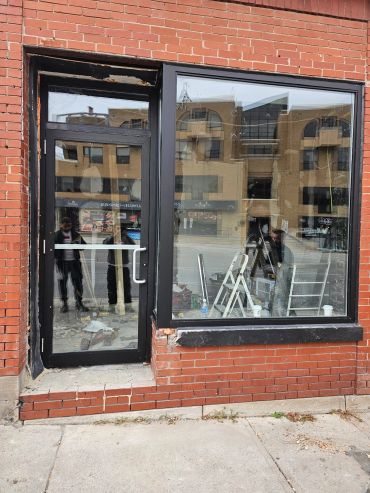 A glass door and window