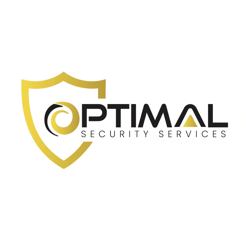 Logo of Optimal Security Services with a gold shield and modern text.