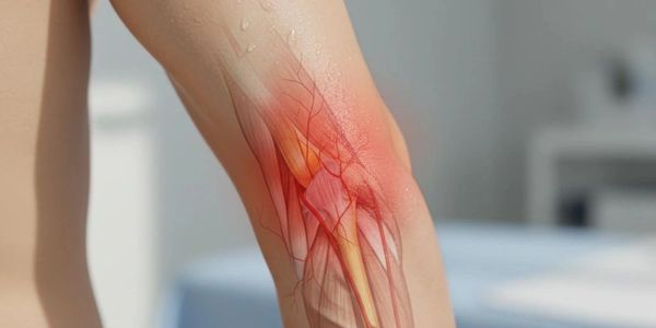 Illustration of knee pain with highlighted inflammation.