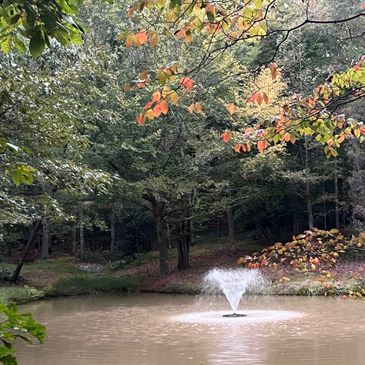 pond with fountain, central to the property at Red Barn Ridge