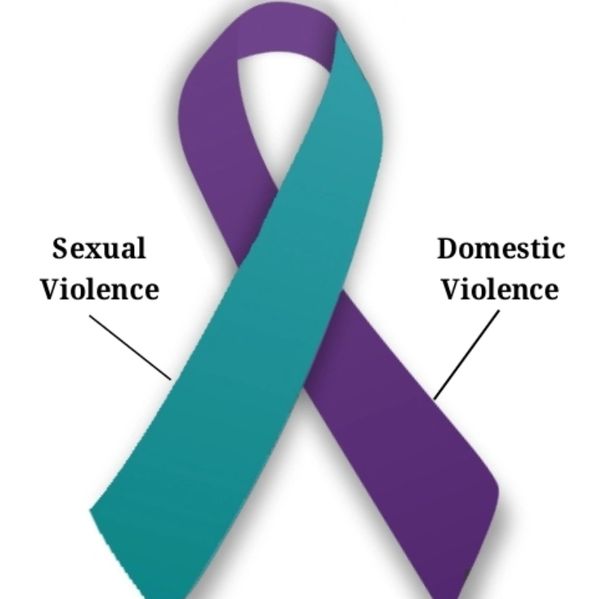 Teal and purple awareness ribbon for sexual and domestic violence.