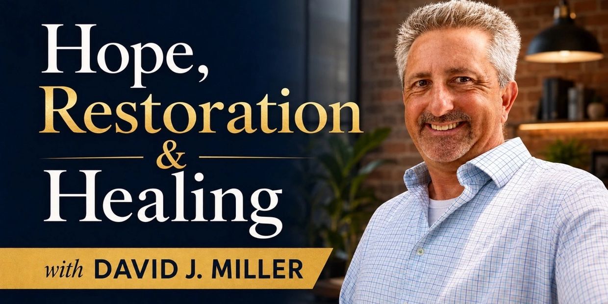Portrait of a smiling man with text about hope, restoration, and healing.