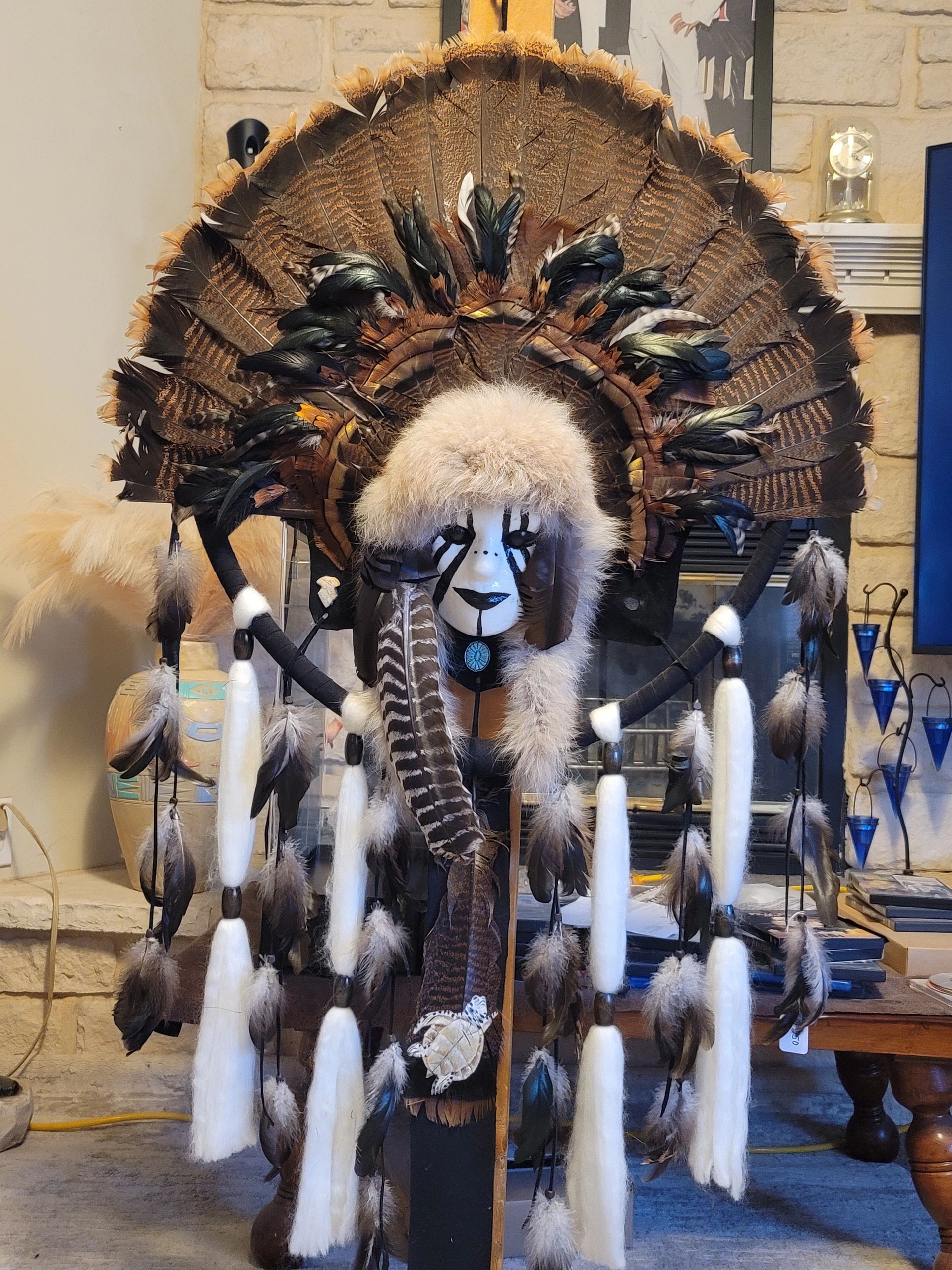 Handmade Dreamcatcher full turkey tail. Life size hand painted face. One of a kind.