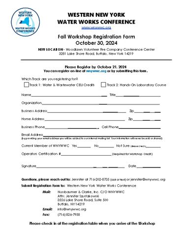 Fall Workshop Registration form