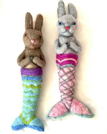 Bunny Mermaids with Turquoise and Pink Tails