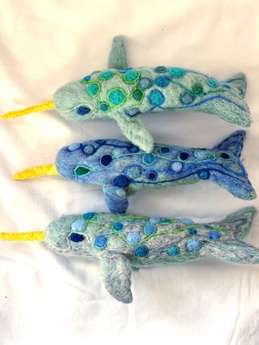 Narwhals in Sea Foam, Light Blue & Gray
