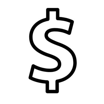A bold black dollar sign symbol on a white background.