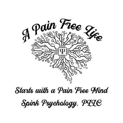 Spink Psychology, PLLC logo.  Displays a brain in pain with psychology at the center.