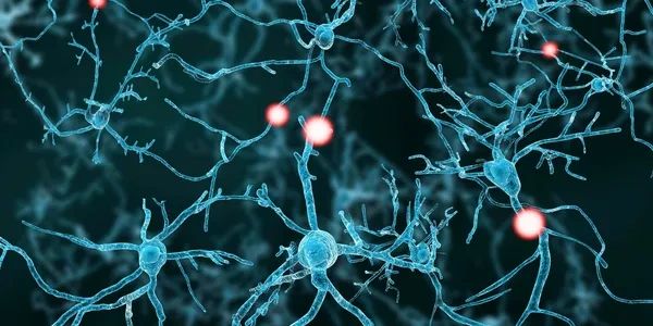 Blue neurons rewiring on black background. A person is undergoing re-training for chronic illenss.