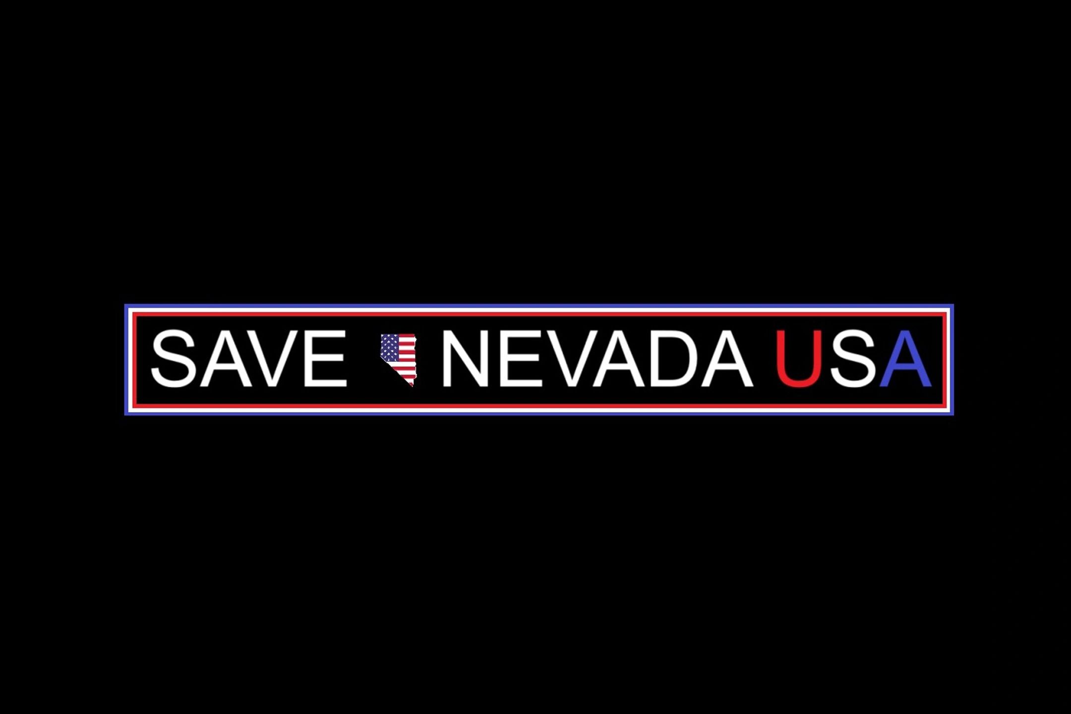 Save Nevada USA message with state outline and flag colors.