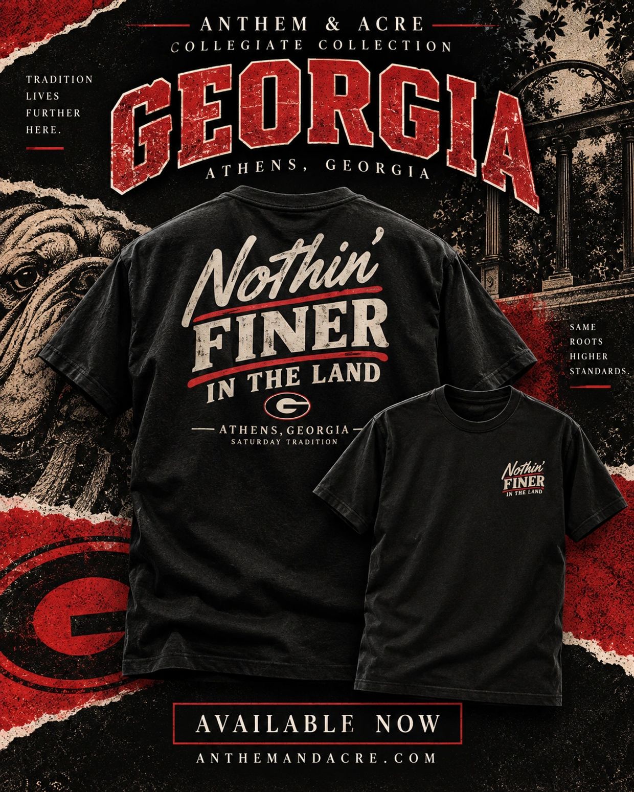Collegiate Georgia T-shirt design featuring vintage style text and Bulldog mascot.