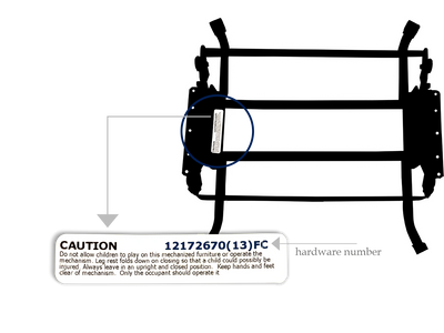 I need a repair part for my mechanism. Where do I find the caution label?