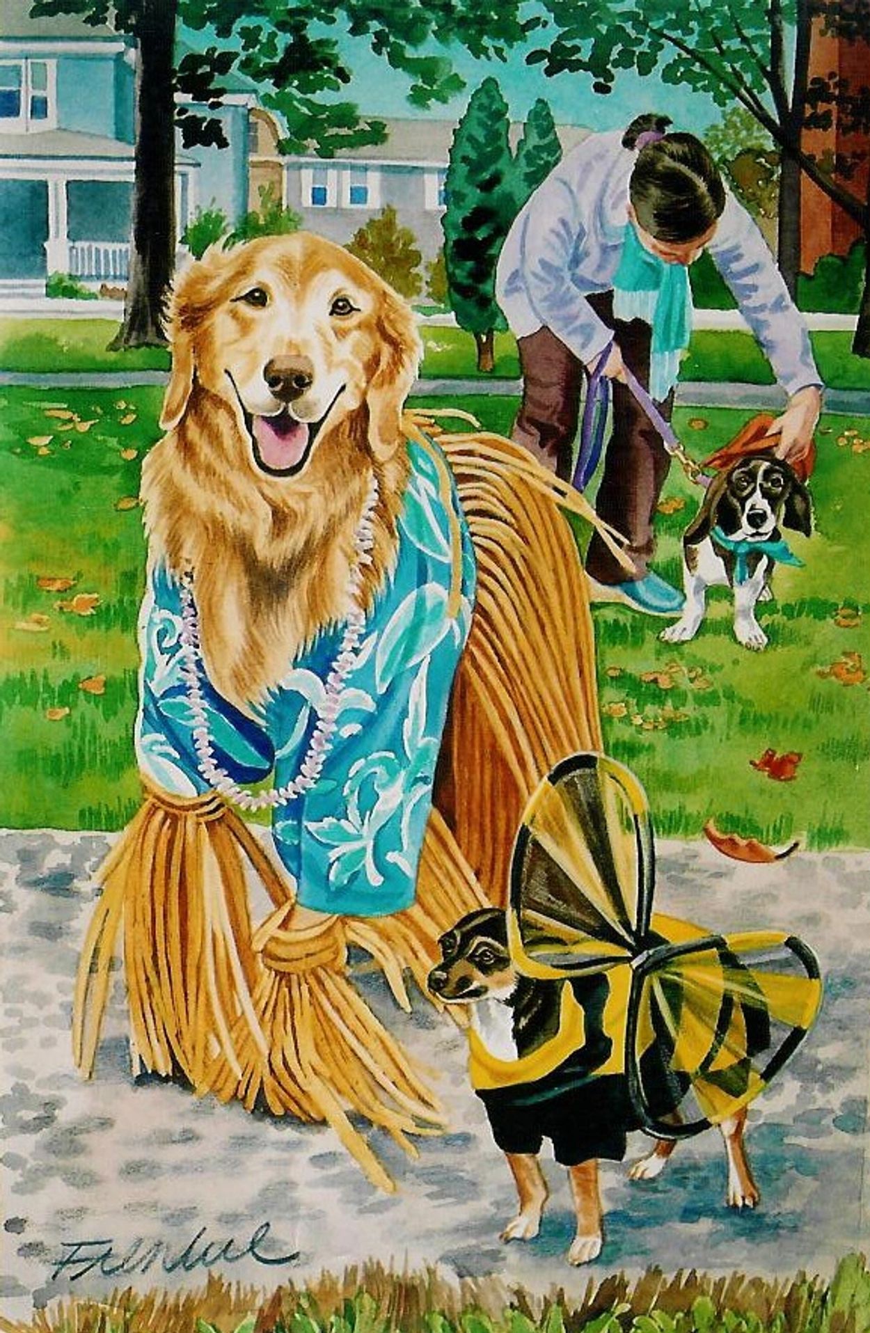 Two dogs at the Salem Halloween Dog's Costume Competition in Salem, Massachusetts