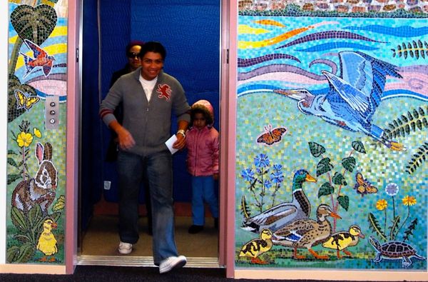 Mosaic elevator surround for Union Crossing Development in Lawrence, MA