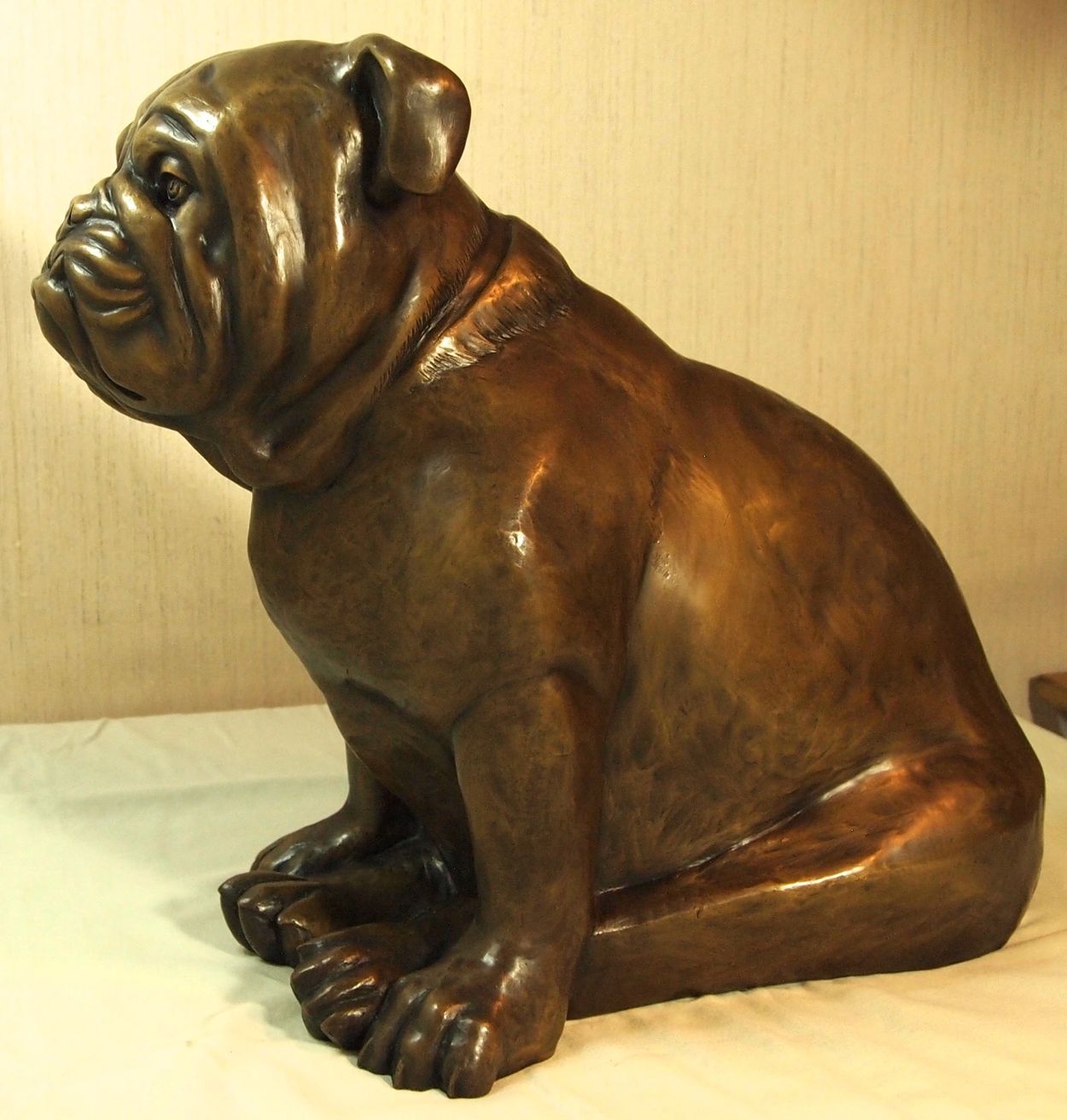bronze sculpture of a bulldog