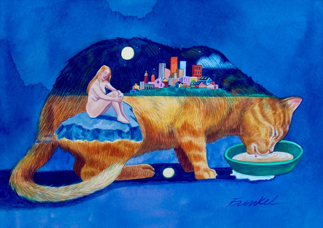 woman inside of a cat