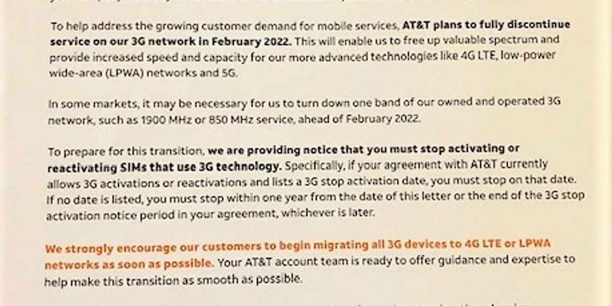 AT&T 3G retirement notice