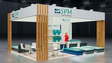 Expomed Eurasia Fuarı ahşap fuar standı. Tasarım fuar teşhir standı. Spm Sünger. İzmir, istanbul