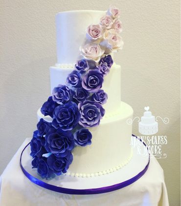 wedding cake purple white flowers butter cream desserts custom specialty
