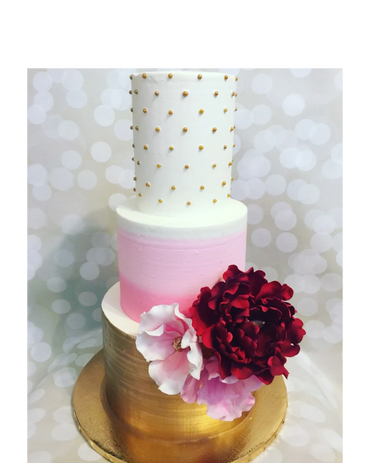 wedding cakes pink gold butter cream red flowers