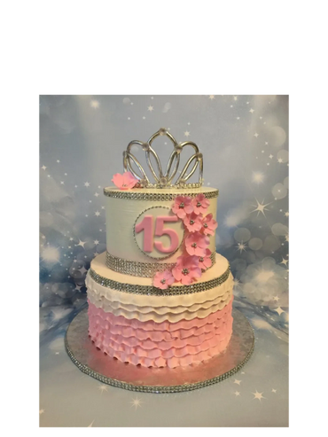 sweet 15th birthday cake pink cake flower cake tiara