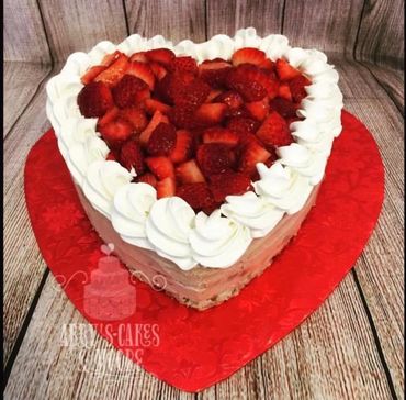 valentines day cake whipped cream fresh strawberry heart shaped cake love