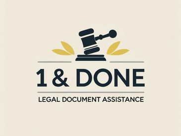 Logo for 1 & Done legal document assistance featuring a gavel and leaves.