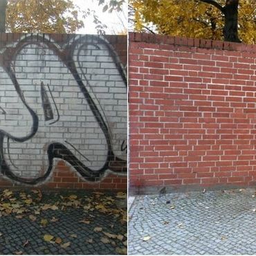 Before and after sandblasting graffiti