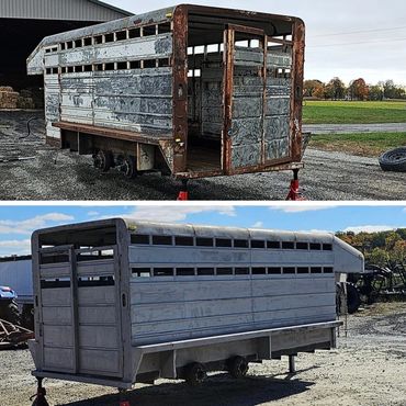 Before and after sandblasted trailer
