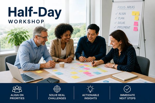 4 people working in a half-day project management workshop