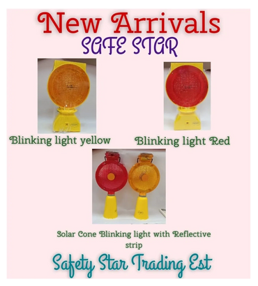New arrivals of blinking safety lights in yellow and red.