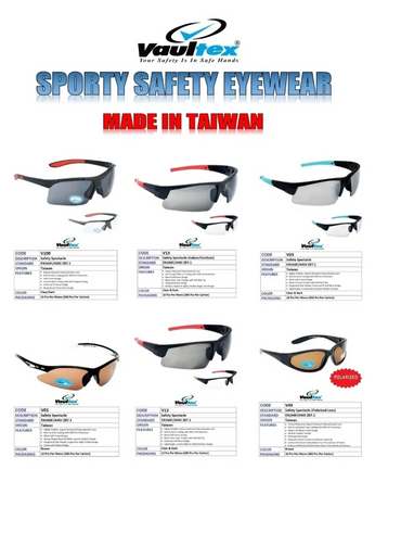 Vaultex sporty safety eyewear collection made in Taiwan.