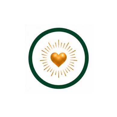 Golden heart radiating within a dark green circle.