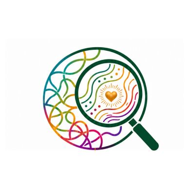 Colorful magnifying glass revealing a heart at the center.
