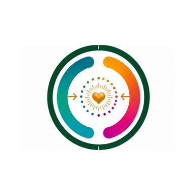 Colorful circular design with a golden heart in the center.