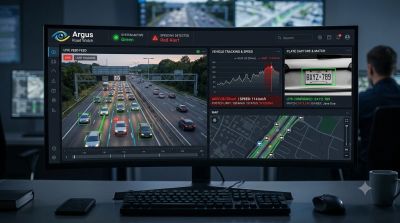 Traffic monitoring dashboard displaying live highway congestion and vehicle data.